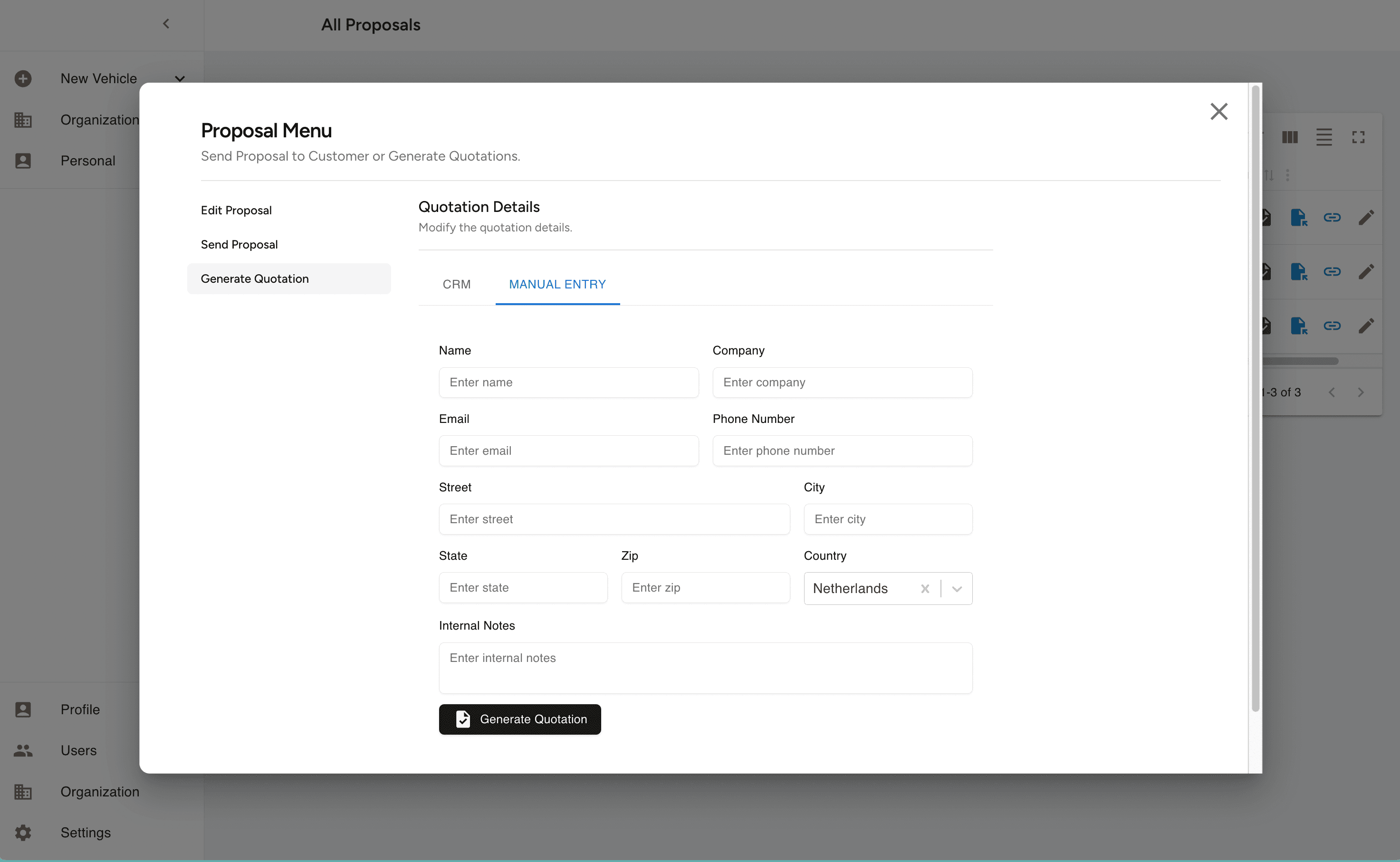 Invoer van klantinformatie voor aanbieding